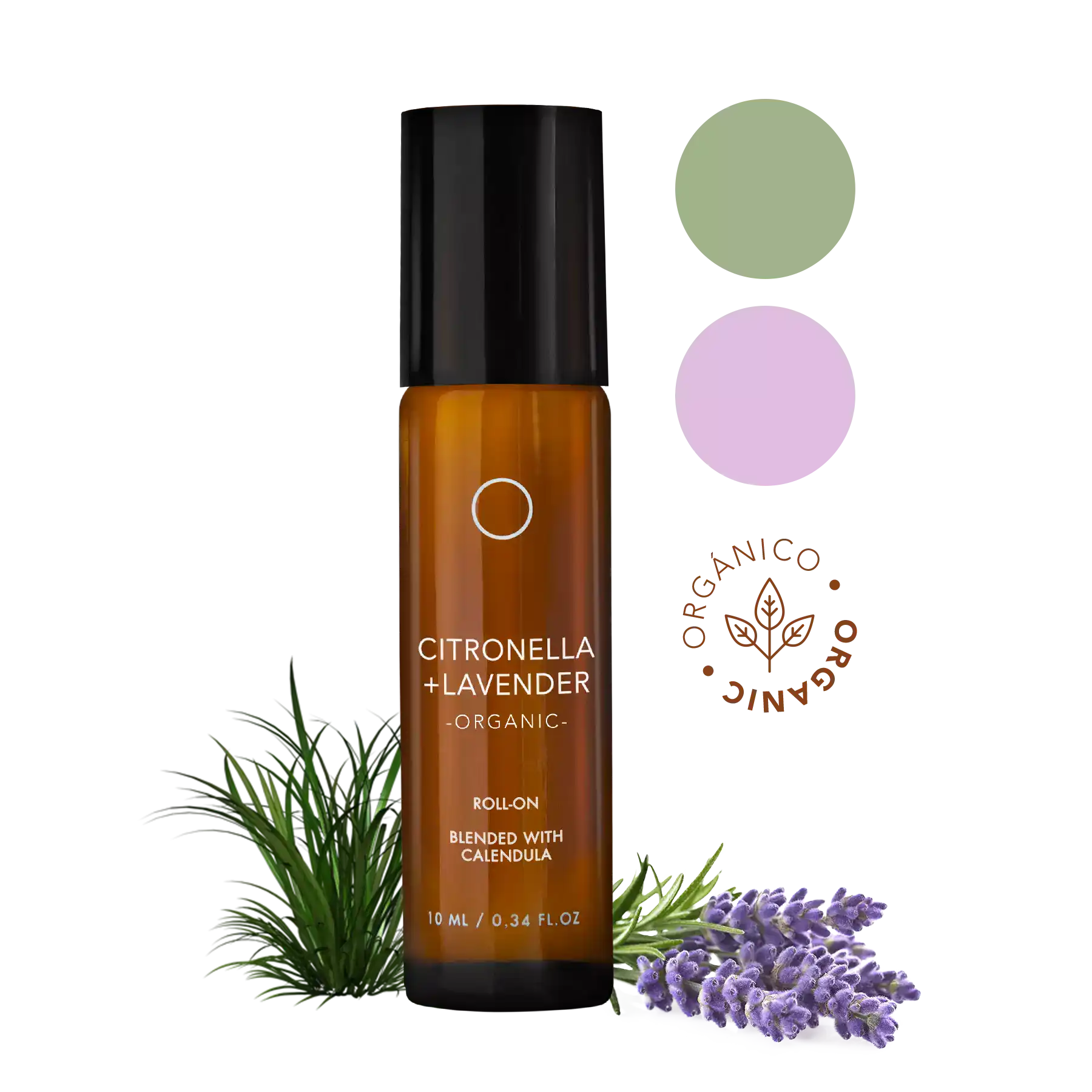 Lavanda y Citronela Orgánicos: Aceite esencial en Roll-on (10ml) con extracto de caléndula, almendras y Vitamina E, textura ligera