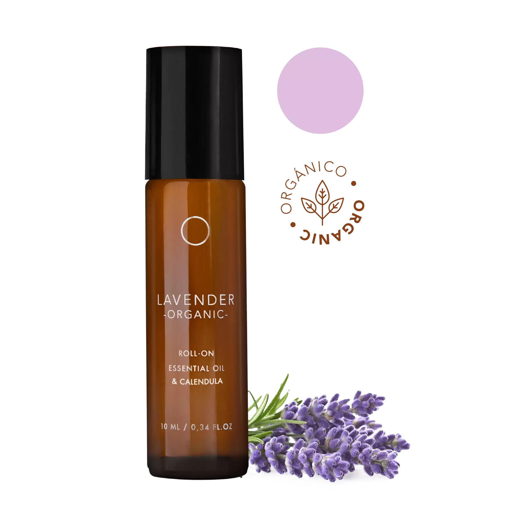 Lavanda Orgánica: Aceite esencial en Roll-on (10ml) con extracto de caléndula, almendras y Vitamina E, textura ligera