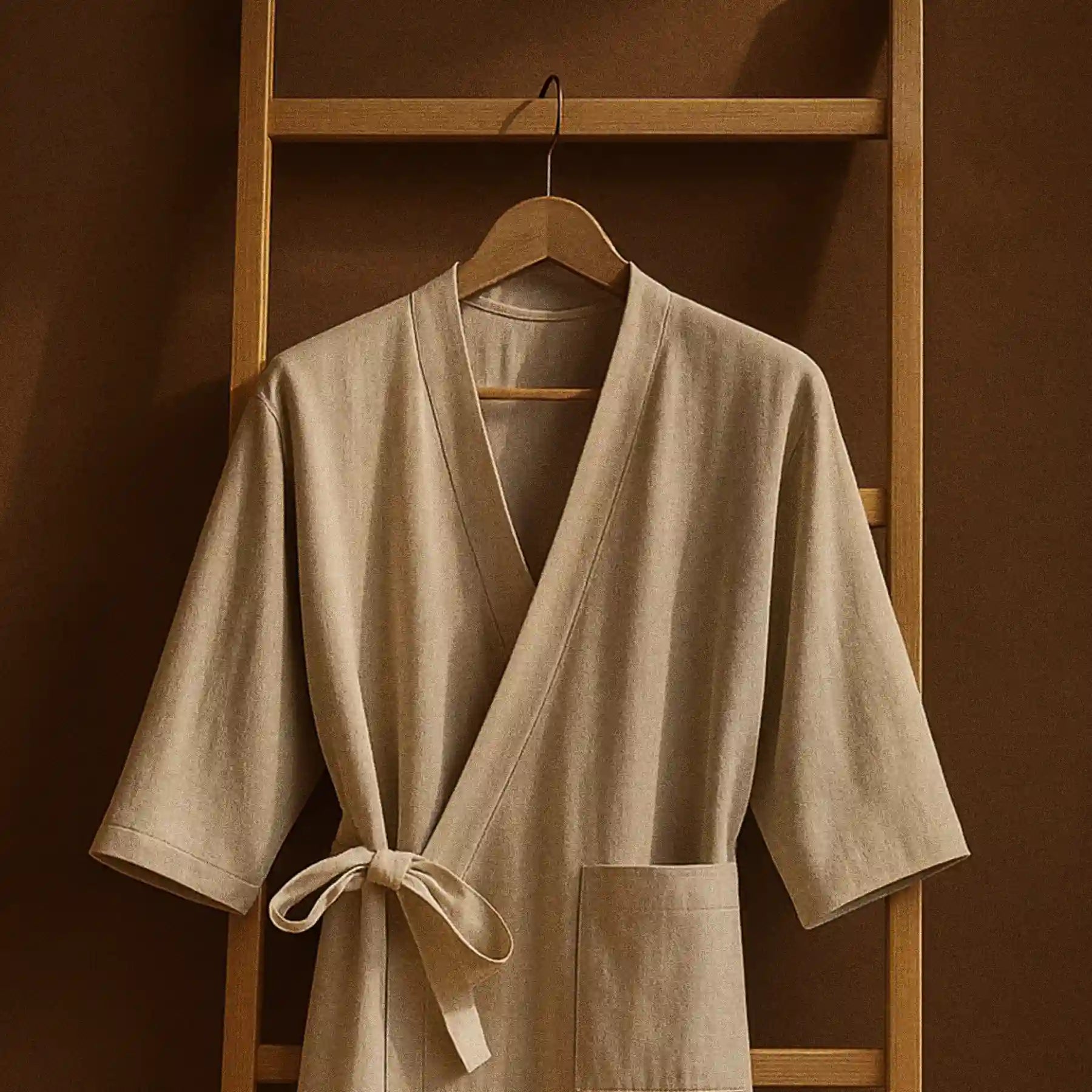 Bata de lino y algodón color beige - fibras naturales