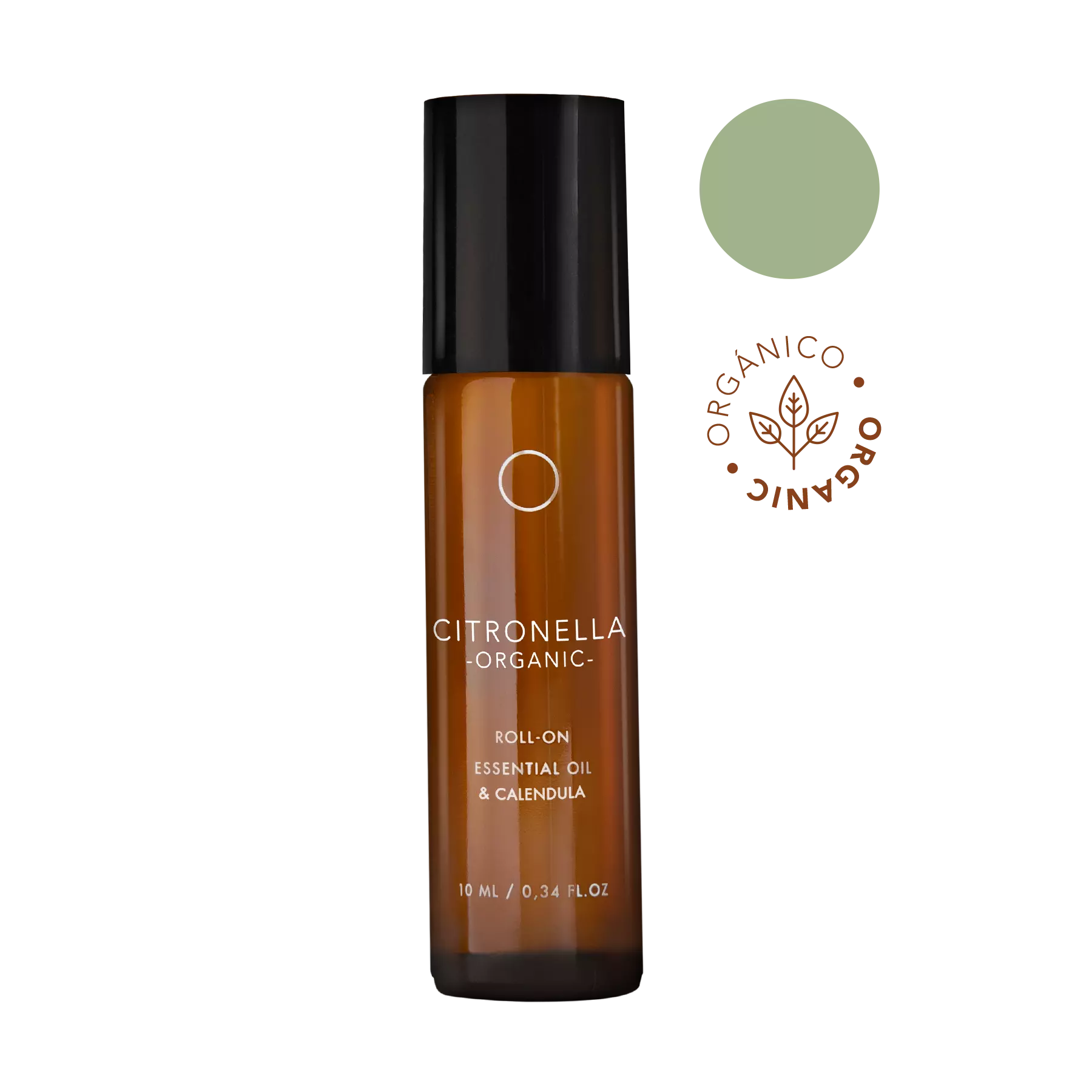 Citronela Orgánica: Aceite esencial en Roll-on (10ml) con extracto de caléndula, almendras y Vitamina E, textura ligera