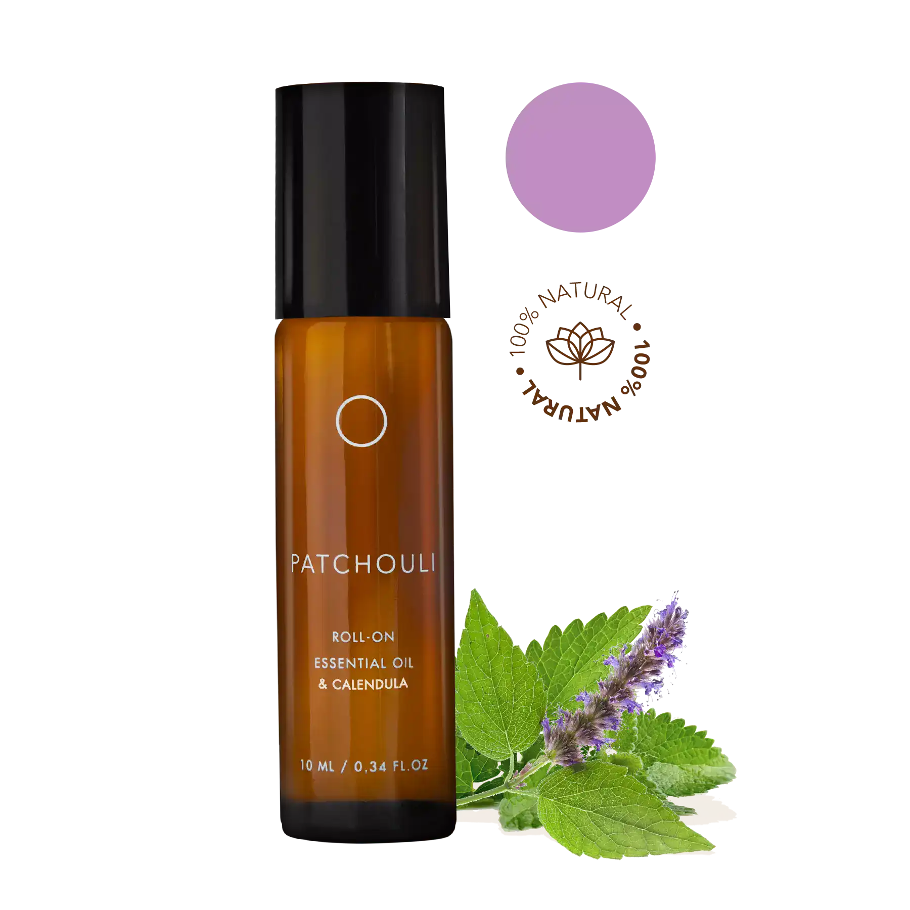 Pachuli Natural: Aceite esencial en Roll-on (10ml) con extracto de caléndula, almendras y Vitamine E, textura ligera