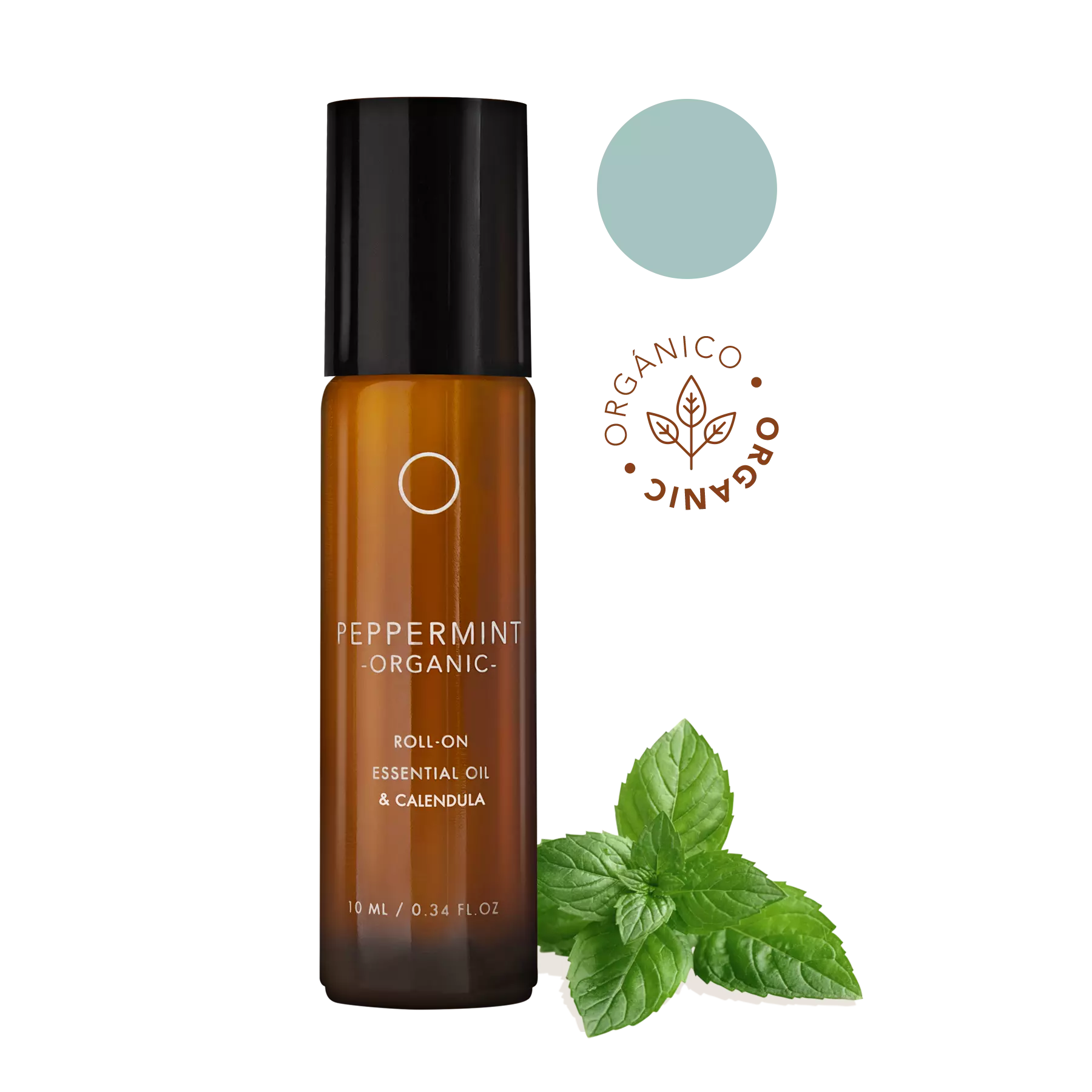 Menta Orgánica: Aceite esencial en Roll-on (10ml) con extracto de caléndula, almendras y Vitamine E, textura ligera